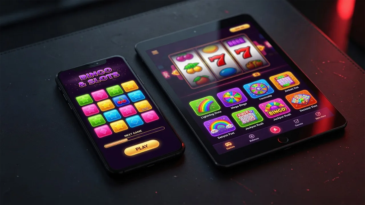 Huzzahwin Bingo app on phone
